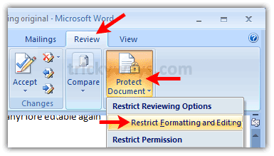 restrict option editing permission word missing 2007 step document