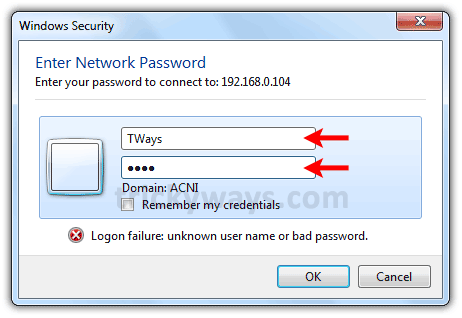 Enter User Name and Password to correct  of entry  Mac