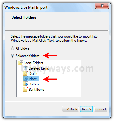 Folder to bring in  eager  on  windows live mail