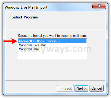 Import as of  Outlook Express 6