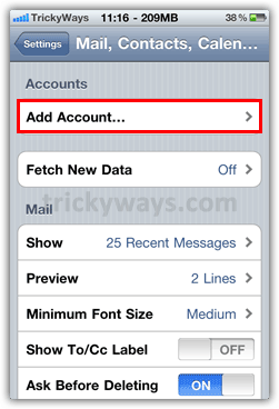 iphone gmail setup settings mail contacts step