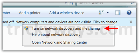 Turn on network discovery and folder  sharing