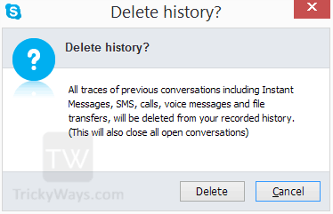 delete skype history confirmation