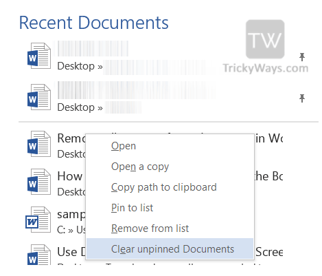how to delete files from my recent documents