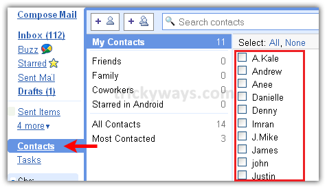 Gmail contacts list