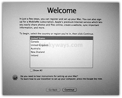 Mac OS X welcome wizard