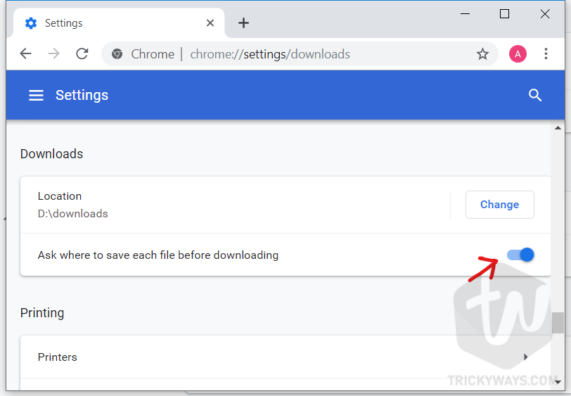 chrome ask where to save file before downloading