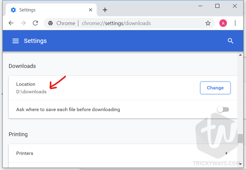 chrome new download location