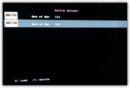 Backup manager menu