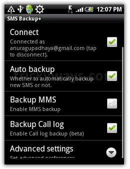 Auto Backup SMS or Call Logs