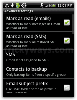 SMS Backup+ advanced settings