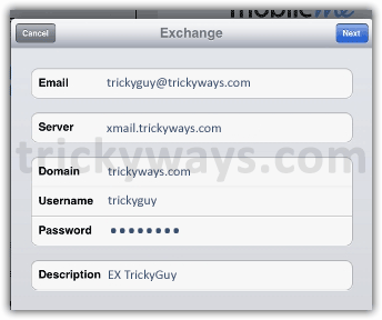 Exchange email account information