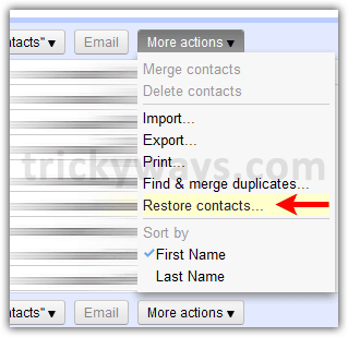 Restore Gmail contacts