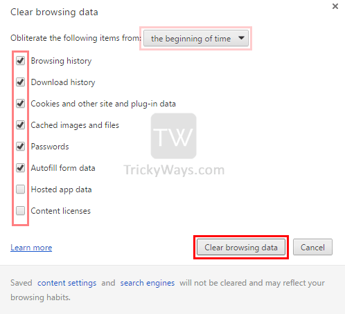 clear browing history chrome