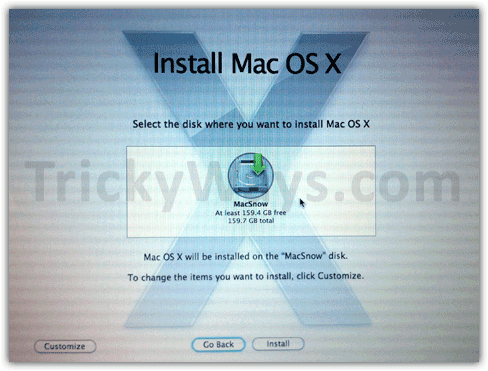 Select disk to install OS X
