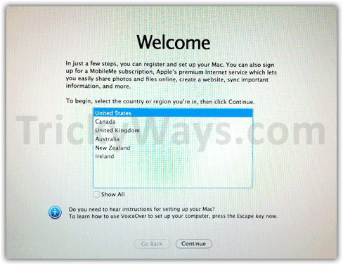 Welcome Mac OS X screen