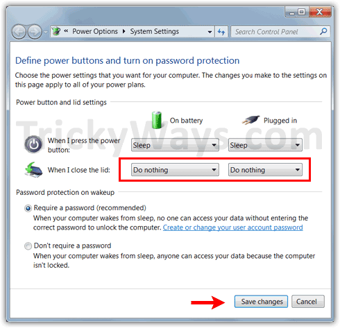 Clise lid settings Windows 7