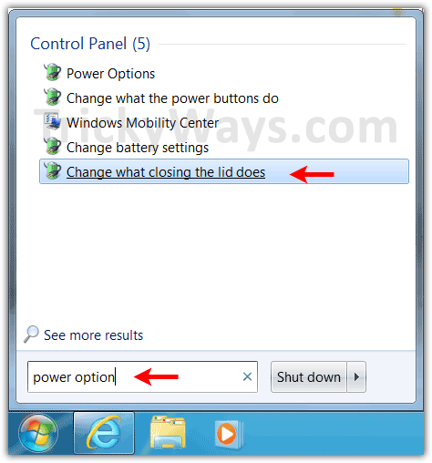 Power options Windows 7