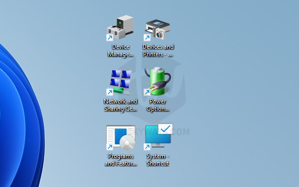 control panel tools shortcuts on the desktop