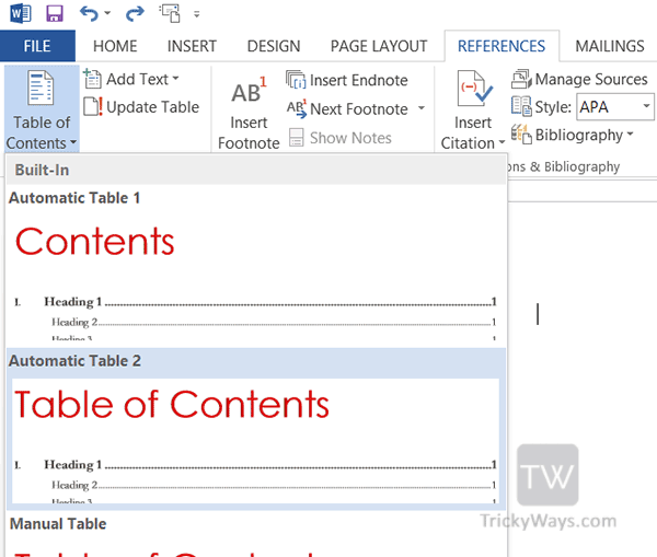 create-table-of-contents-automatic-word-2013