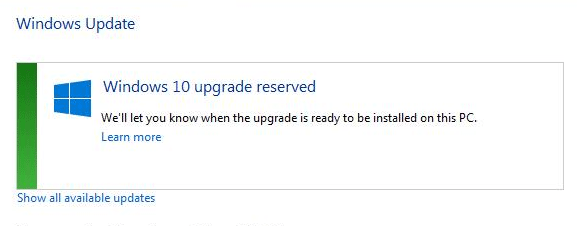Windows 10 upgrade reserved