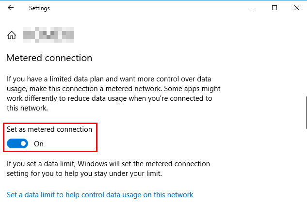 turn on set metered connection windows 10
