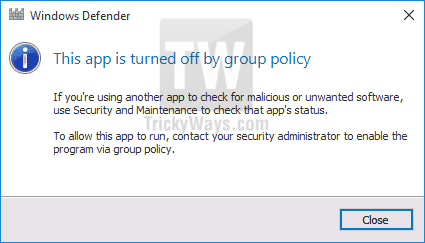 this app is turned off by group policy
