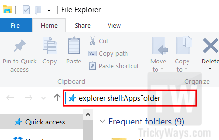 open applications folder windows 10