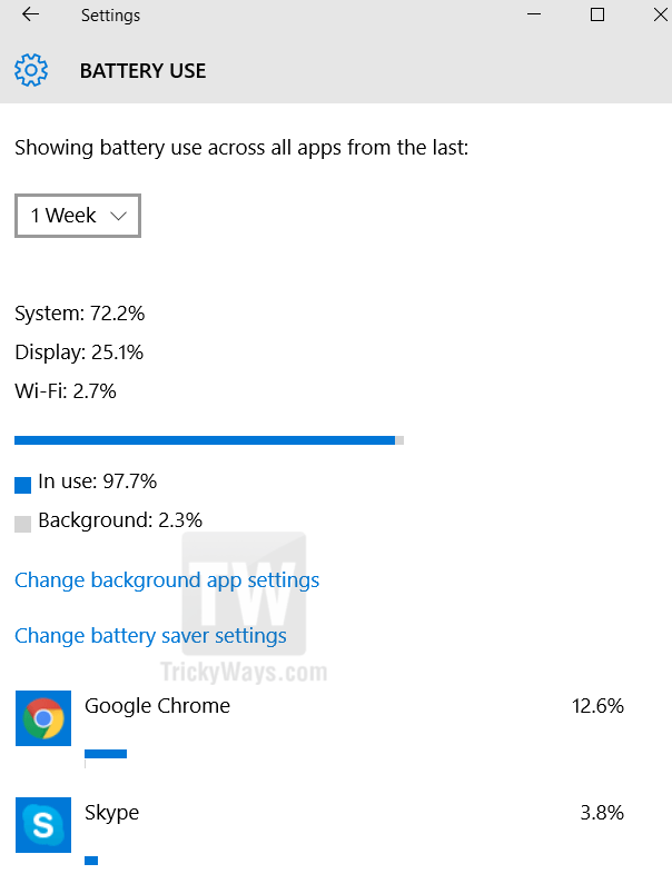 battery usage by apps windows 10