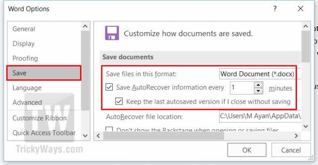 auto save word document and auto recover