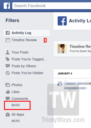 facebook activity log