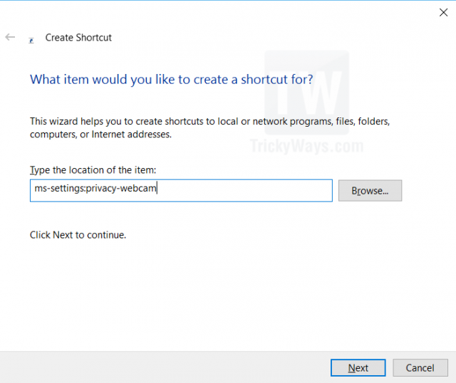 create shortcut of settings