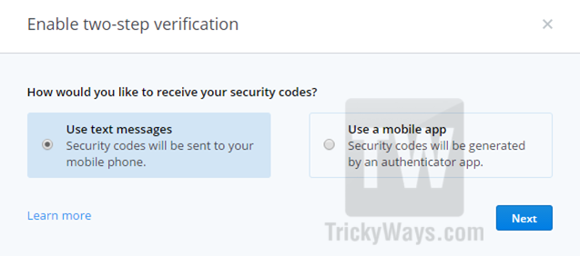 two step verification text message