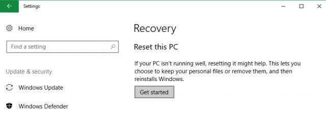 reset windows 10 pc