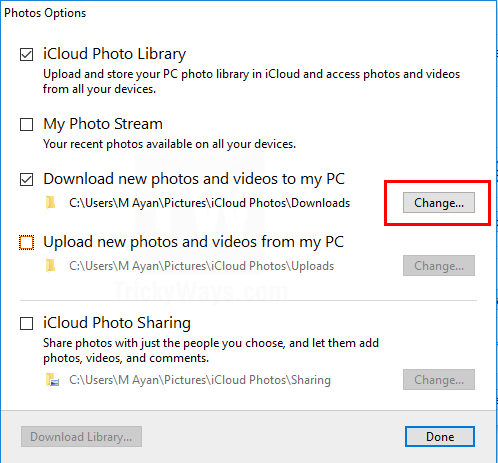 download folder option icloud windows