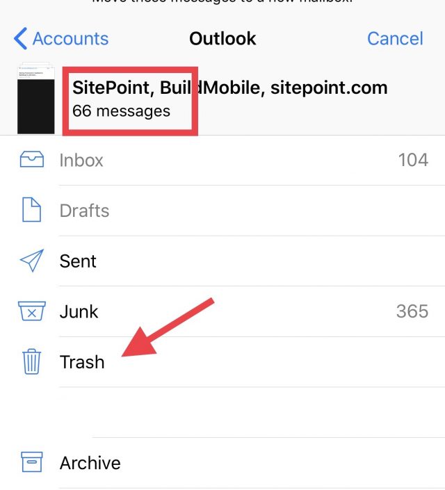 trash multiple emails at once