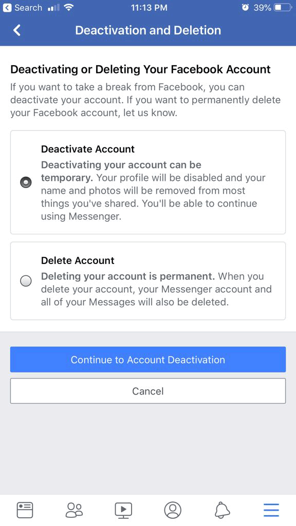 deactivate-Facebook-account