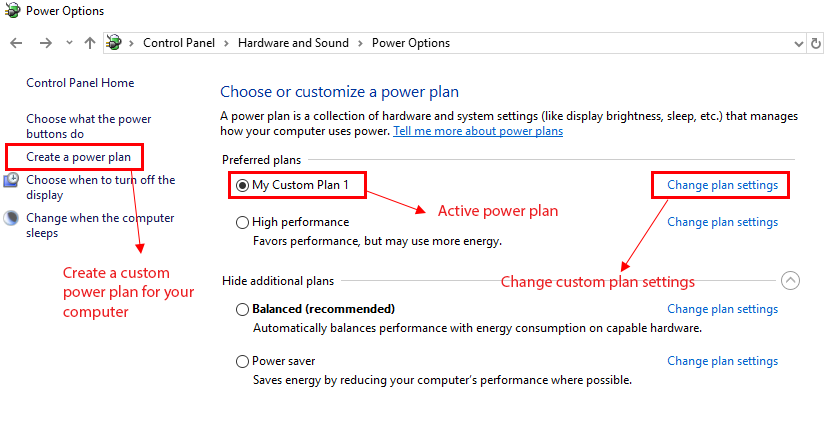 Windows power plan