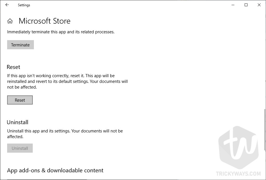 Reset Microsoft Store settings