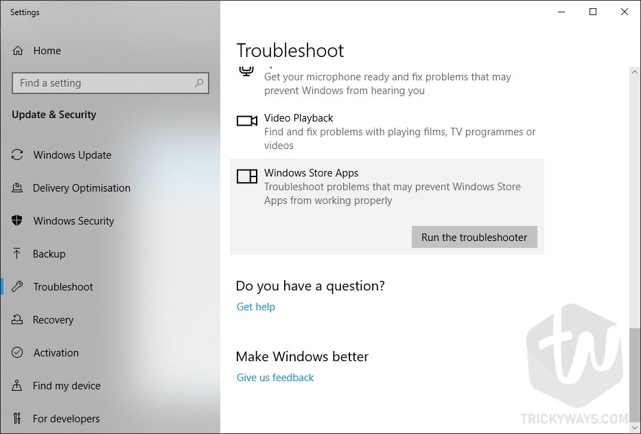 Windows Store apps Troubleshooter