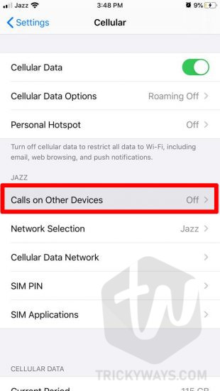 settings cellular calls on other devices