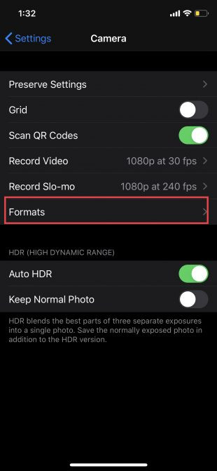 camera picture format iphone