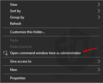 How to Add option in the context menu open command prompt here as administrator windows 10