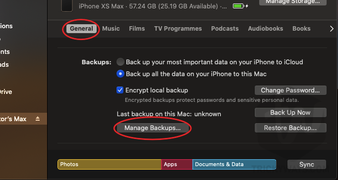 mac finder manage backups