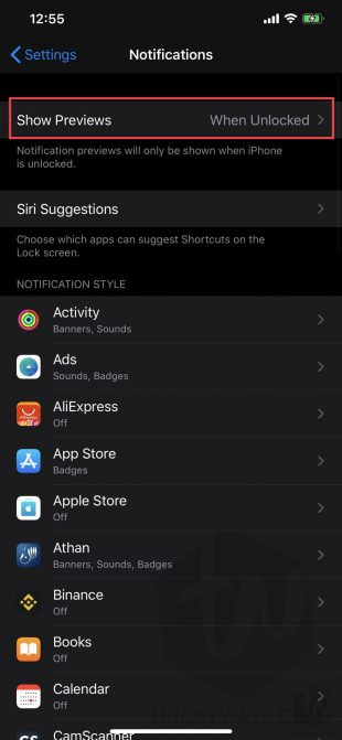 iphone settings notifications show previews