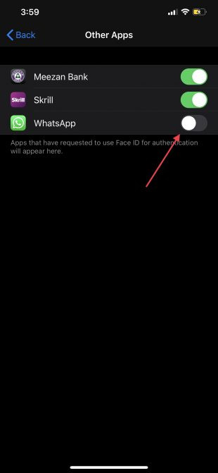 turn off faceid for whatsapp