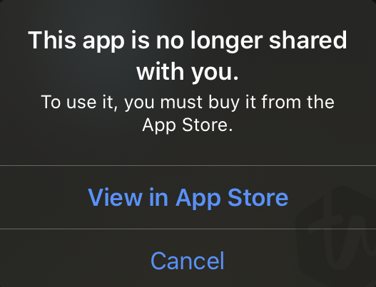 this app is no longer shared with you error