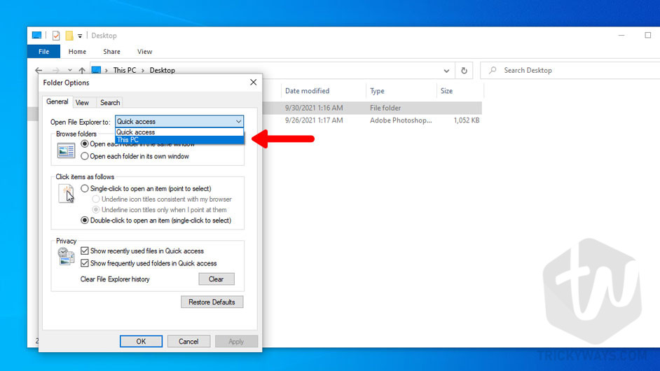 make file explorer to open this pc instead quick access