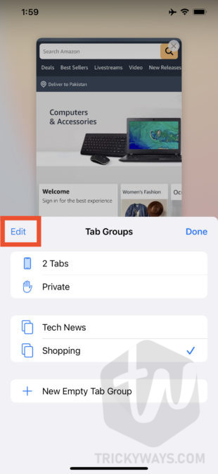 iphone safari edit tap groups