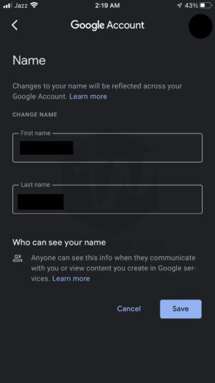 change your name google account